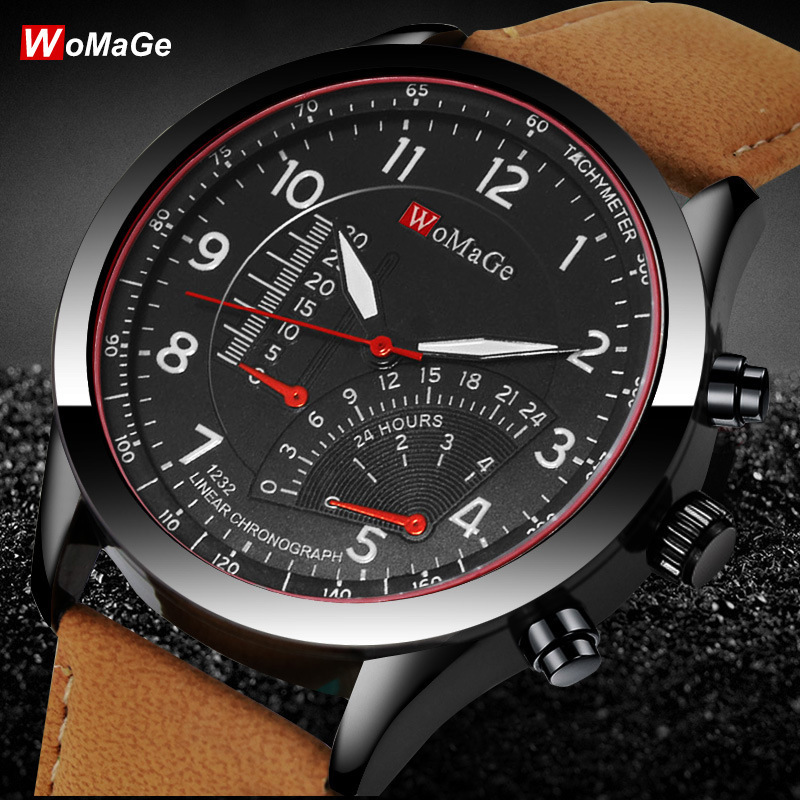 Special offer genuine Womage men's casual sports watch quartz watch leather strap fashion simple waterproof men's watch_voghion.com