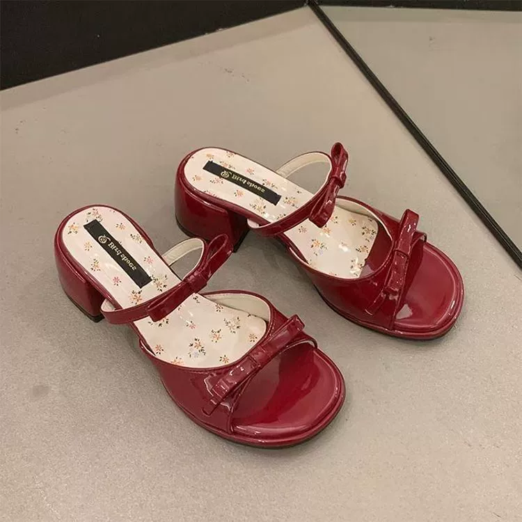 Сладкие элегантные корейские сандалии для женщин 2025 лето новый стиль высокие каблуки с бантом мелкий цветочный принт модный стиль