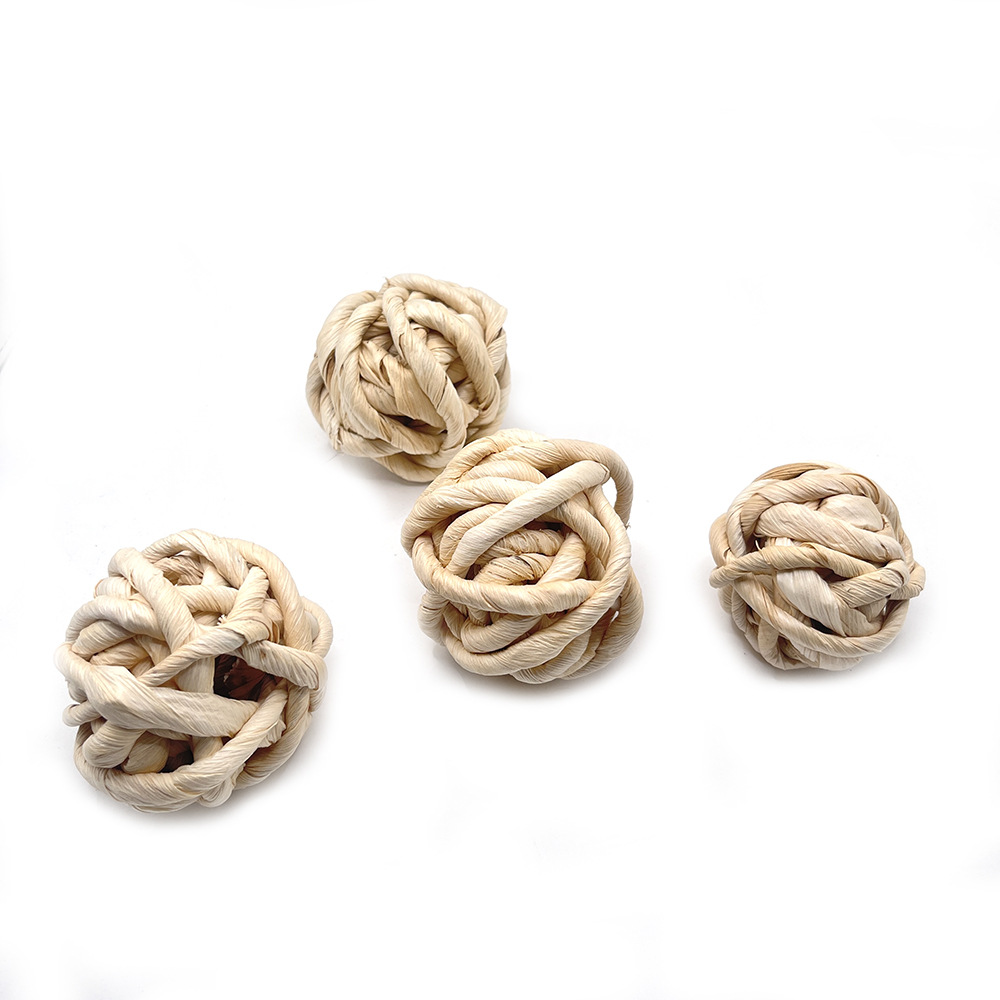 Bola de hoja de maíz natural tejida a mano, bola de juguete para pájaros, loro, estornino, bola de pulir, hámster, conejo, bola de mordida