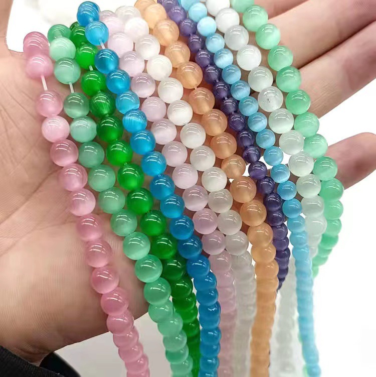 Wholesale Pink White Cat's Eye Stone loose beads gem beads handmade DIY semi-finished long bead string bracelet accessories