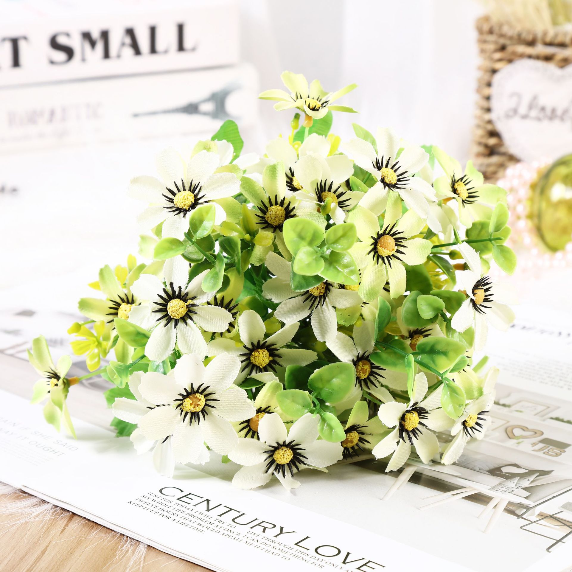 Margarita artificial ramo de manzanilla flor seca mesa de comedor decoración de flores falsas decoración de la foto Barbie bailando orquídea Flor de plástico