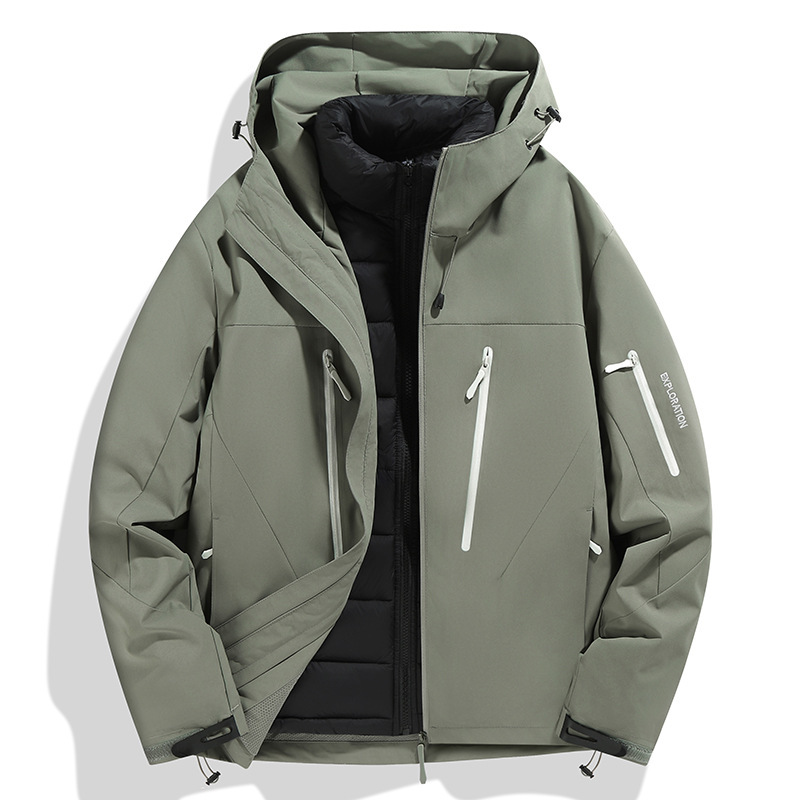 鳥家同型ジャケット、カスタムロゴ刺繍入り、3in1登山服、防風防水、裏起毛ジャケット、男女兼用|undefined