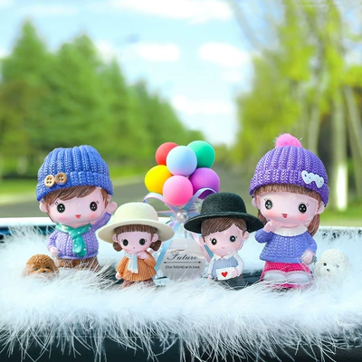 Cute Dog Walking Dolls, Car ornaments - scarf-couple-mi-er-xin-zi-color-balloon-big-feather