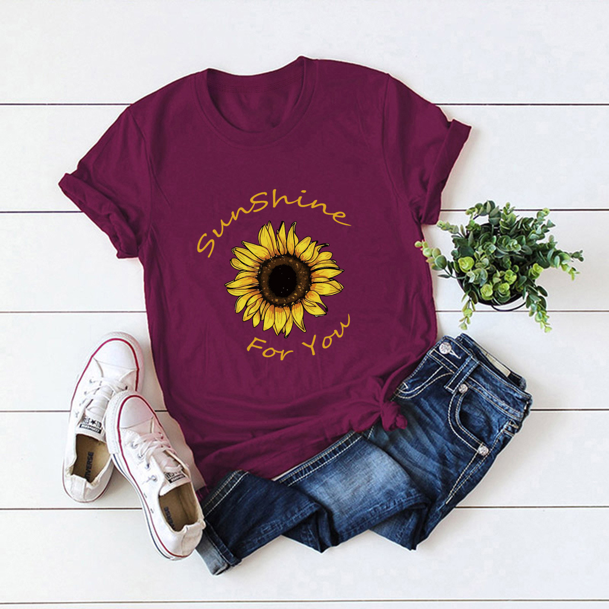 pure color letter sunflower cotton Tshirtpicture1