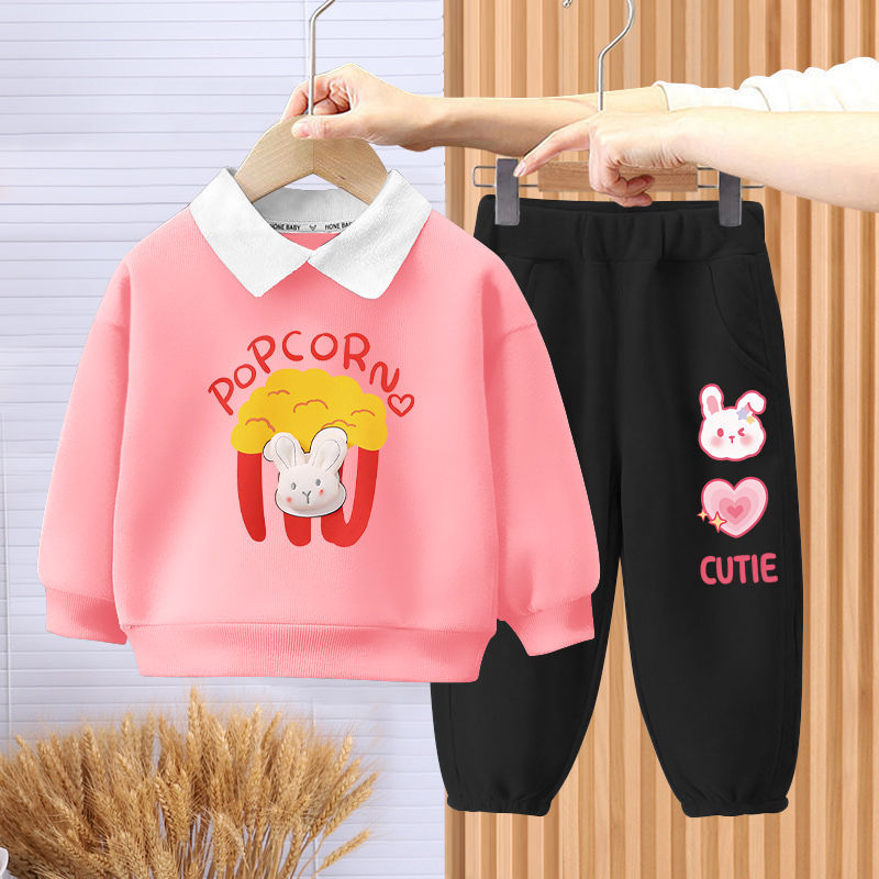 女童春秋套装2025新款儿童学院翻领卫衣宝宝束脚裤运动休闲两件套