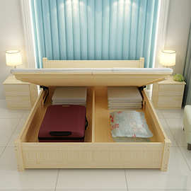 现代实木床加厚1.8米双人储物1.5箱式收纳气压1.2高箱床简约 单人