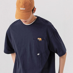 アメリカンヘビーウェイト半袖Tシャツメンズイントレンディブランドポケット刺繍半袖Tシャツ夏新作ワッフル五分袖