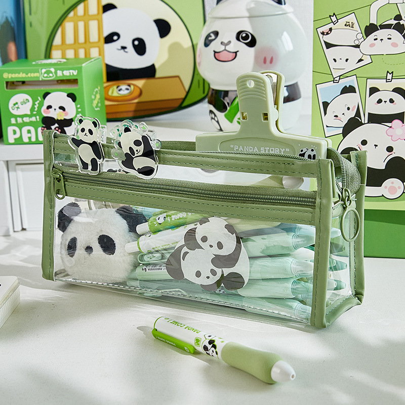 Doble capa transparente Lubi Castor pequeño lápiz caso examen lápiz caso Escuela Primaria Niña de alta apariencia papelería bolsa lápiz caso