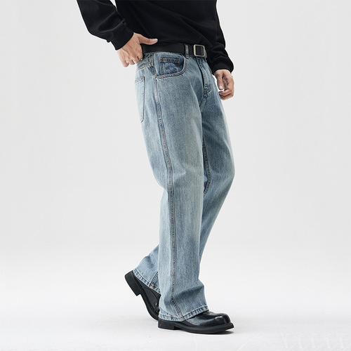 Men's #2024 Autumn New Trend Brand American Retro Denim Jeans for Men with Micro-Round Hem High Street Bad Boy Style Long Pants