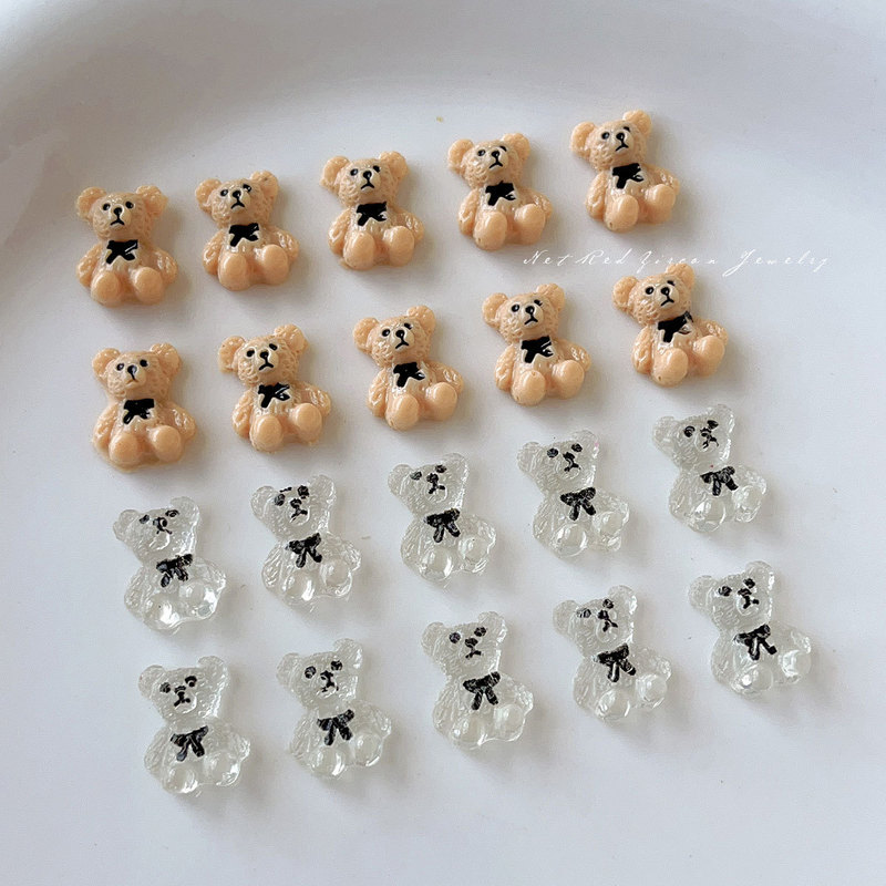 Nail jewelry cartoon bow tie bear 3D three-dimensional transparent explosions cute print bear nail accessories diamond wholesale