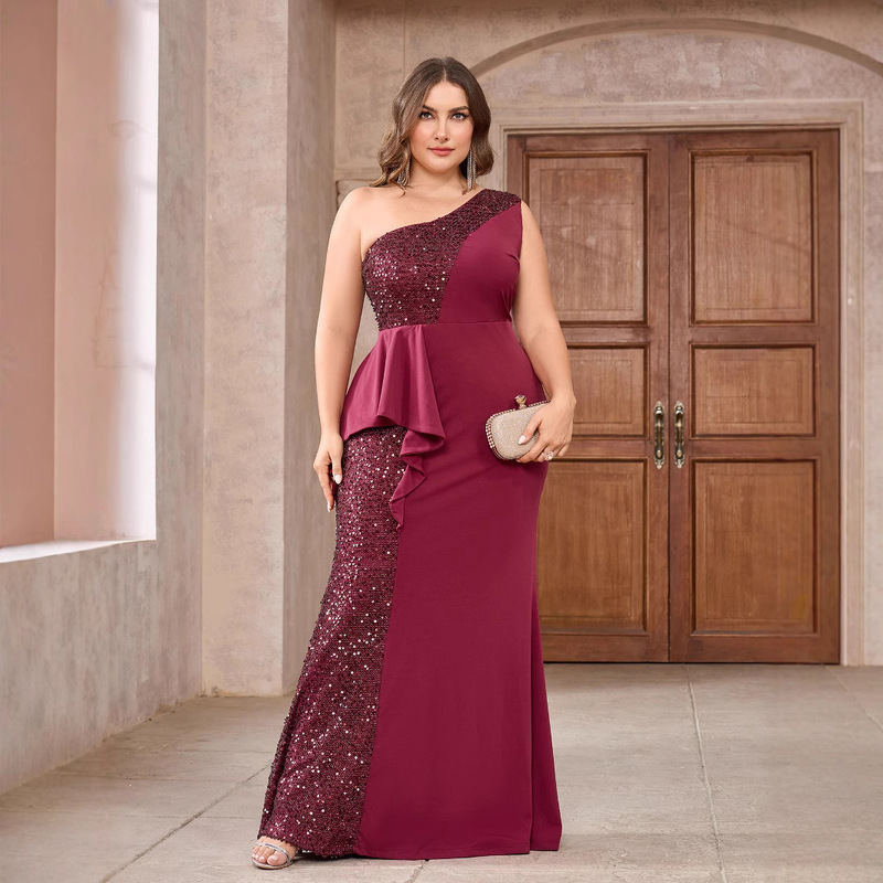 Plus Size Dress with Standard Sizing, Long Sequined Dress, Slim Fit, Sleeveless, Party Cocktail Dress, Evening Gown