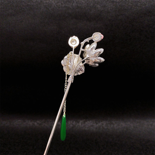 New Chinese style lotus lotus root tassel hairpin for women, ancient style, versatile oil hairpin, retro Hanfu cheongsam accessories, headdress