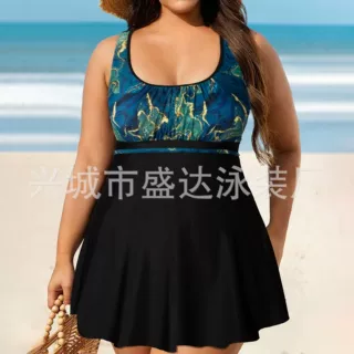 跨境新款泳衣女分体欧美大码保守裙式泳装平角泳裤swimsuit
