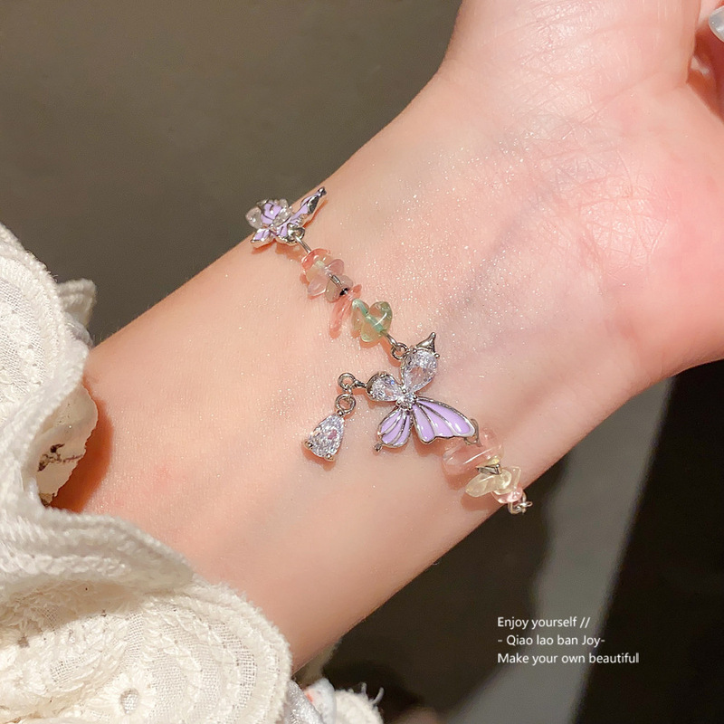 钛钢彩色水晶锆石滴油蝴蝶手链轻奢高级感手环时尚百搭气质手饰女|undefined
