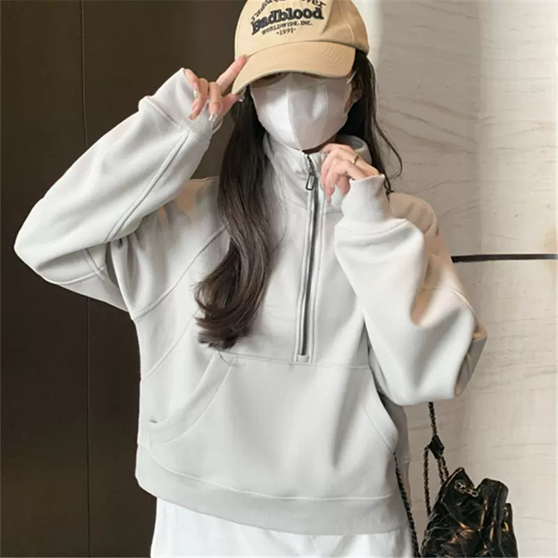 半拉链卫衣女运动上衣2025新款外套小个子健身套装宽松短款瑜伽服