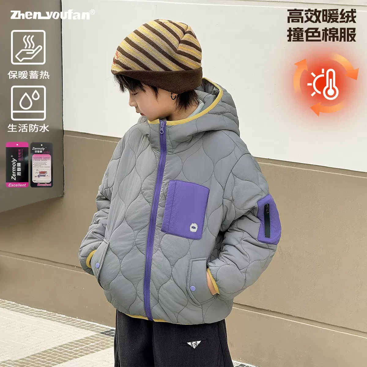 童装男童连帽棉服2025冬季新款儿童加厚保暖外套大童秋冬绗棉衣服