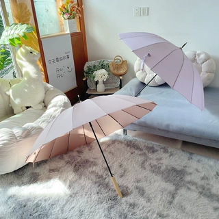 ins【玫瑰粉】适合拍照~木柄直杆伞高颜值抗风暴抗雨16骨加固长伞