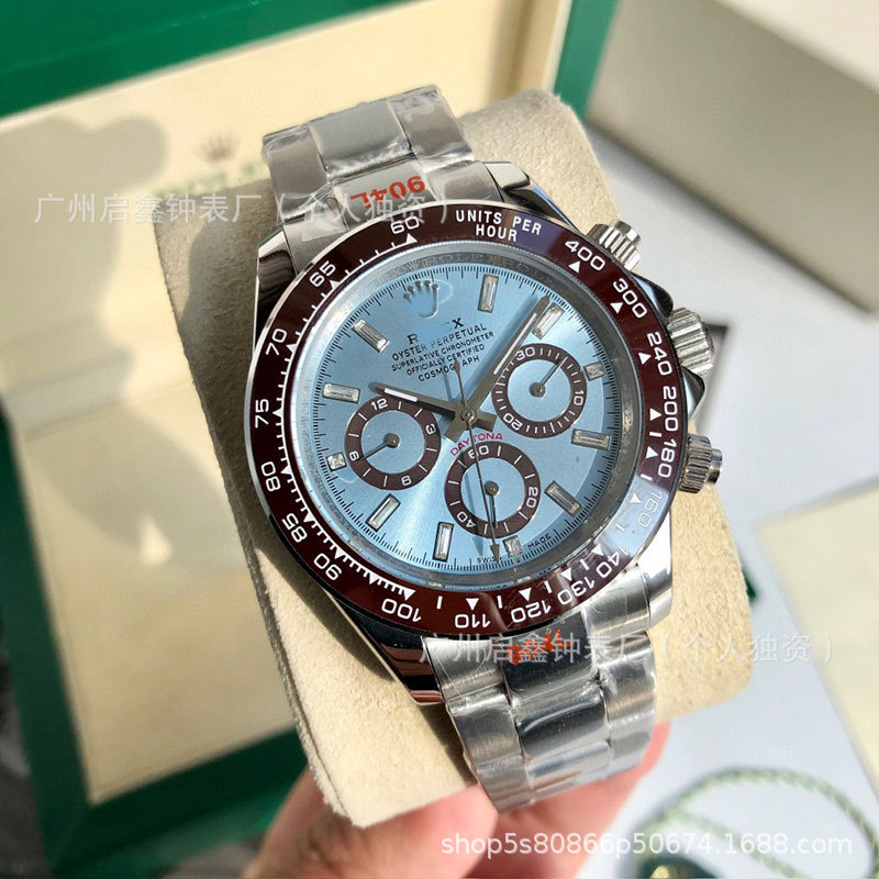 Aliexpress's New Daytona Ice Blue Mechanical Watch Stainless Steel Multi-Function Chronograph Men's Cross-Border Foreign Trade Supply Watch