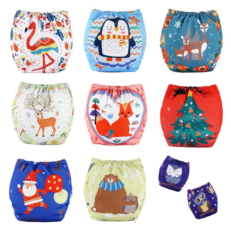 2024 New Cartoon Fleece Waterproof Diaper with Button Adjustable Size Infant and Toddler Pull-on Pants Baby Cloth Diaper