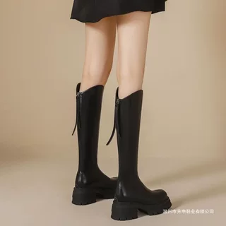 V口不过膝长靴女2026秋冬新款弹力瘦瘦靴后拉链显瘦高筒骑士靴潮