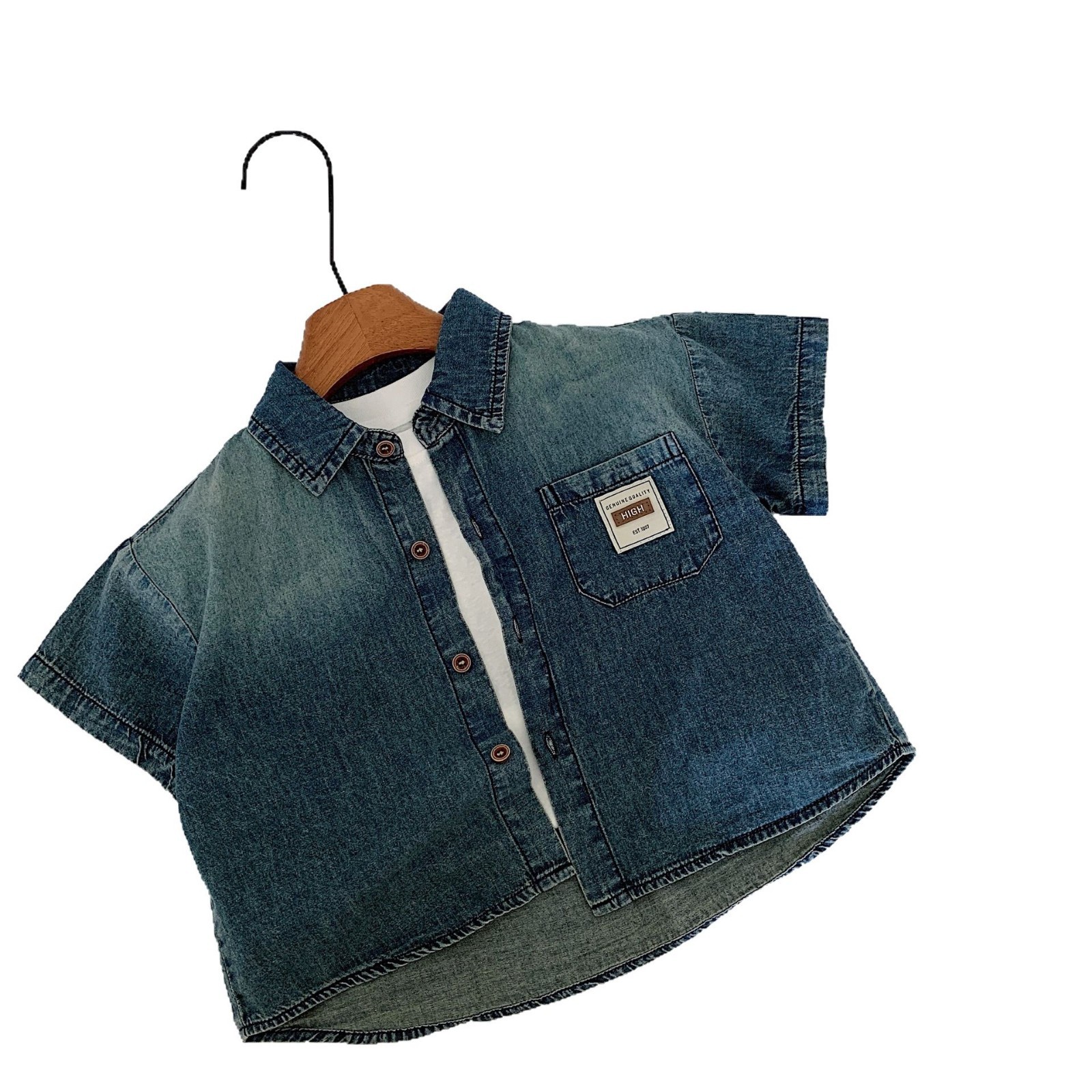 Camisa de mezclilla para niños Maibao 2025 verano nuevo estilo para niños coreanos camisa de manga corta para niños verano top a