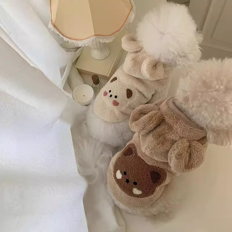Otoño y invierno coreano lindo caricatura oso encapuchado oso Teddy ropa de perro gato cálido mascota camisa de peluche