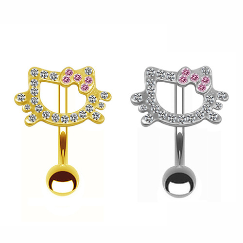 Gaibei European and American cross-border Amazon manufacturers wholesale cartoon cat head navel ring stainless steel navel ring navel ornament navel nail