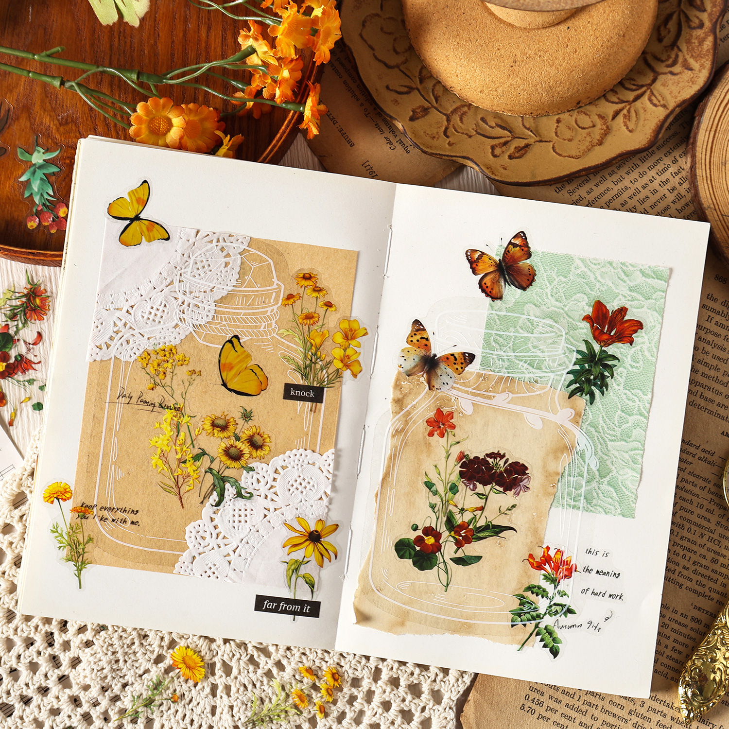 Paquete de pegatinas de cuenta manual de la serie de sueños florales Pegatinas de flores de plantas retro Pet Bolsa de pegatinas de plantas de flores impermeables