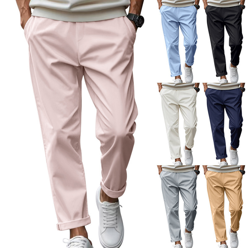 Amazon Cross-border American Spring and Summer Independent Station Men's Loose Comfortable Quick-drying Waist Casual Business Solid Color Trousers