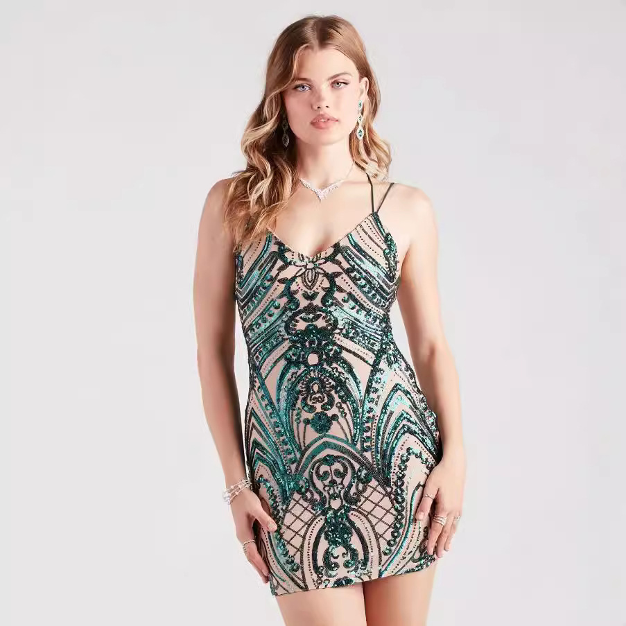 Cross-border European American Best-selling Dress, Fashionable And Sexy Sequin Strapless Backless Celebrity Gown,_ecoleips.com