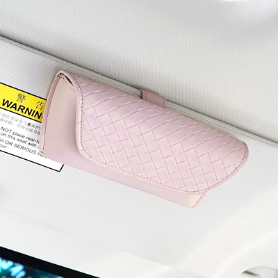 Glasses Clip, Car Glasses Clip/Bill Clip - woven-pattern-glasses-case-pink