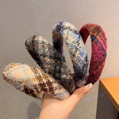 高级感秋冬新款毛呢格纹发箍韩国时尚高颅顶海绵头箍压发发卡头饰