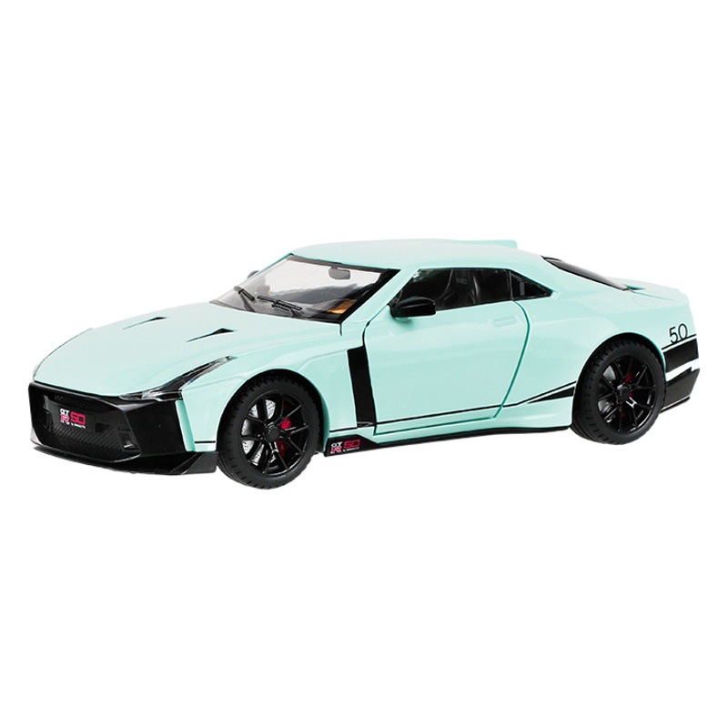 Jianyuan aleación coche modelo 1: 24 nissan GTR-50 coche deportivo tire hacia atrás el sonido y la luz 4 puerta abierta modelo de coche de juguete adornos