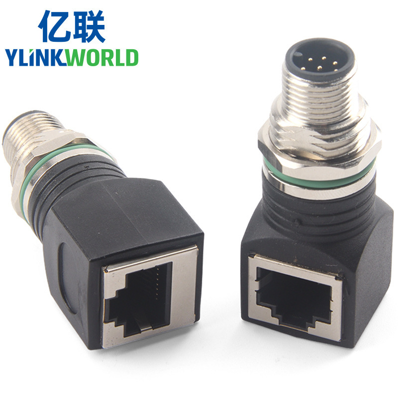M12 4-Pin 8-Core Adx Type Coding to Rj45 Connector Straight and Curved Male and Female Network Port Connector Network Cable Socket