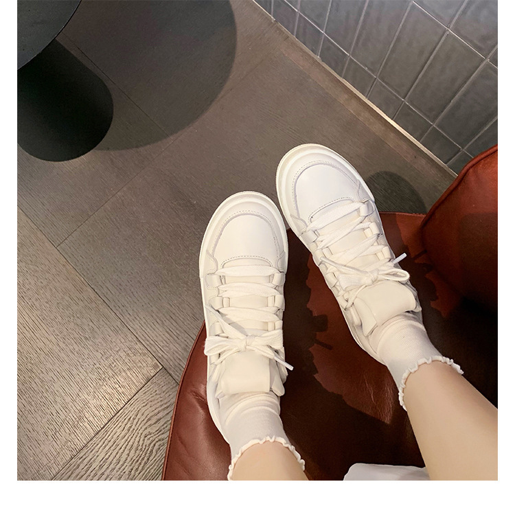 牛皮版~miu风百搭真皮厚底小白鞋女春绑带休闲小白鞋增高单鞋板鞋|undefined