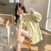 奶黄色中长款风衣女2025春季新款简约立领免洗蛋白皮立领百搭皮衣