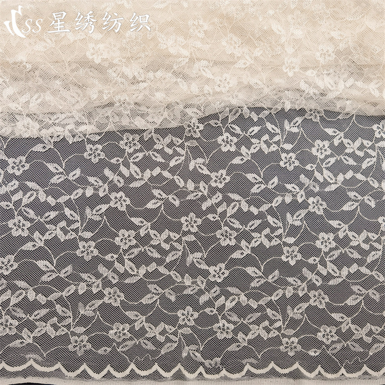 新款锦纶蕾丝面料亮丝小花波浪边轻薄柔软亲肤女装裙装内衣布料