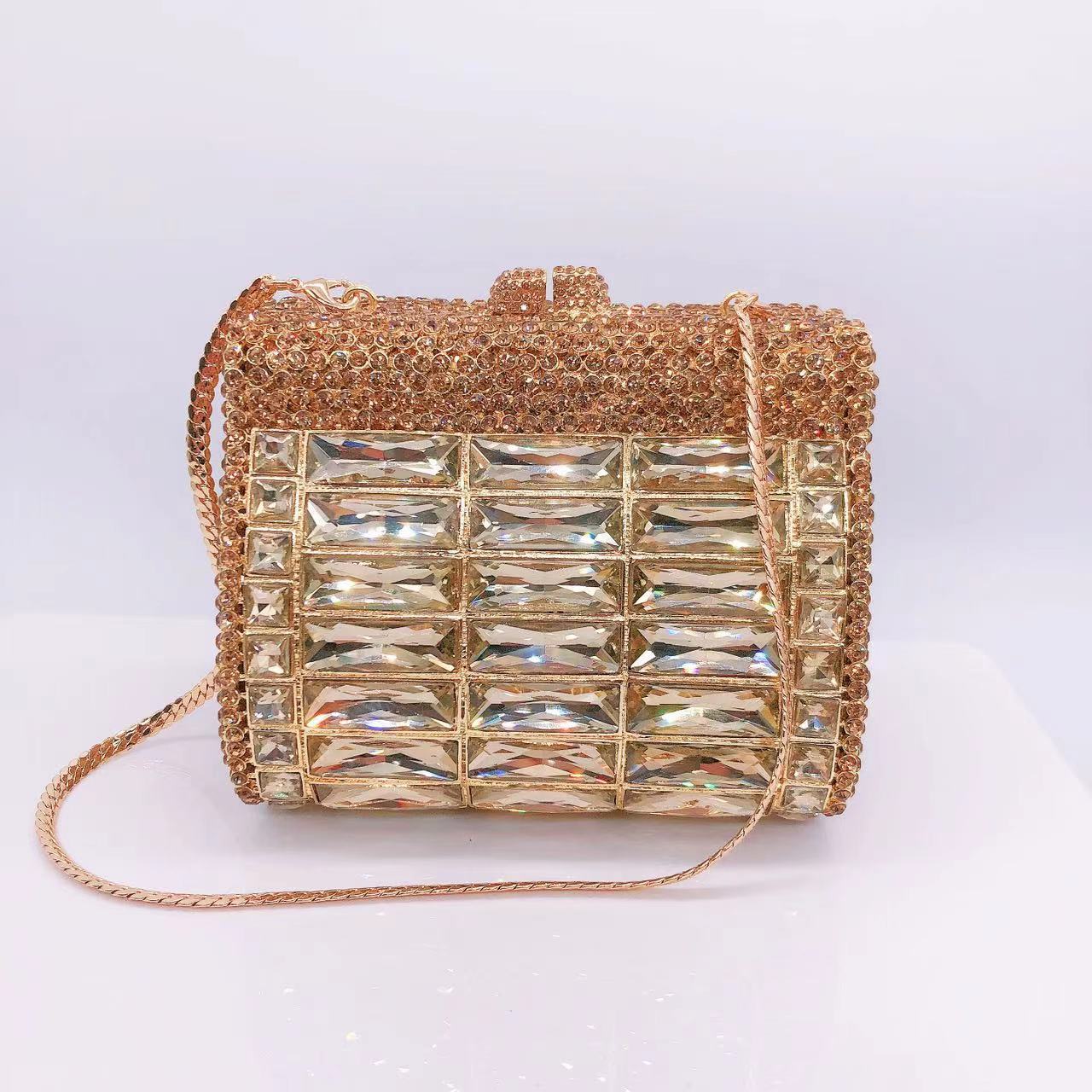 Túi clutch nữ đính đá rhinestone dạ hội cầm tay — Màu Sâm panh, Đế Vàng Kim Cương, Nền vàng kim cương trắng, Vàng kim AB chi tiết 12