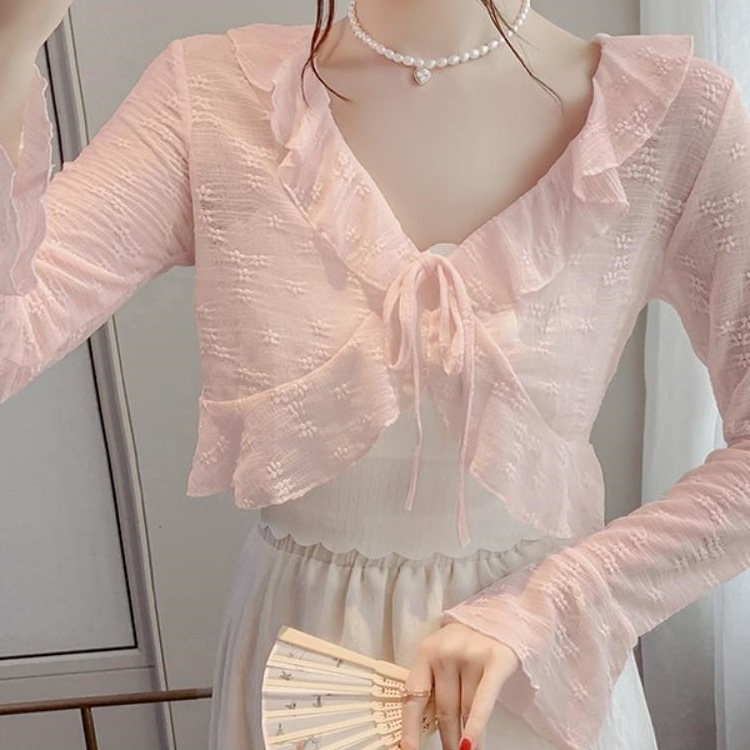 Lace Sun Protection Short Jacket Thin Shirt Summer 2026 New Women's Cardigan Slimming Top Long Sleeve Spring
