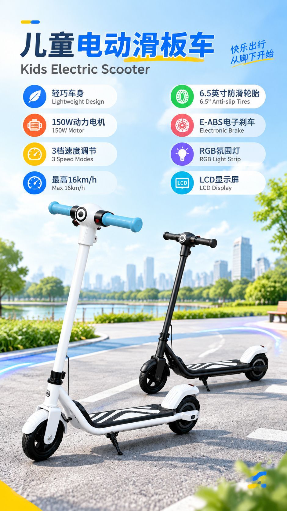 Cross-Border Children's Electric Scooter, Children's Scooter, Portable Folding Two-Wheeled Electric Scooter