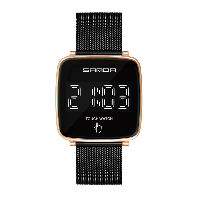 SANDA multi-función pantalla táctil LED reloj deportivo electrónico estudiante moda malla cinturón reloj impermeable 8009