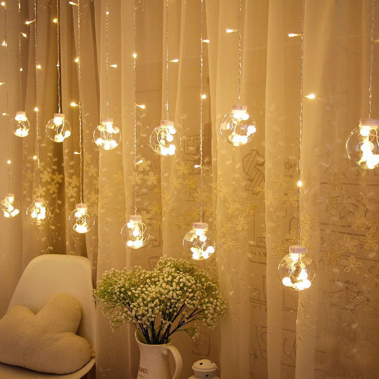Christmas Festival small white ball ball led wishing Ball eight-function curtain light string holiday living room decorations colored lights