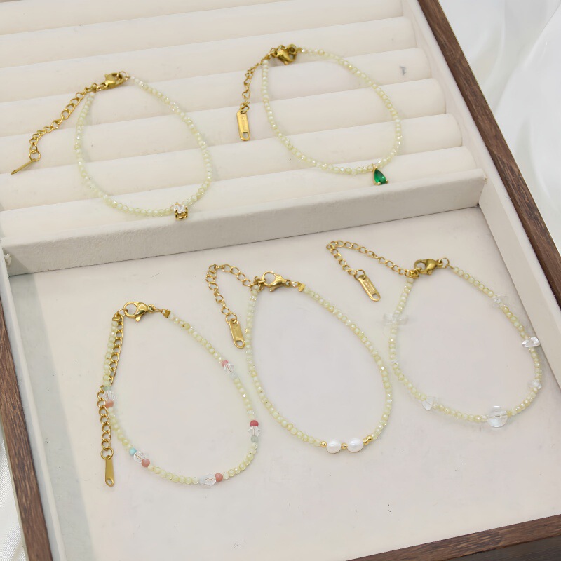 Natural Pearl Green Zircon Crystal Bracelet Rose Stone Light Luxury Niche Natural Stone Hand-Beaded Women's Bracelet Natural Pearl Green Zircon Crystal Bracelet Rose Stone Light Luxury Niche Natural Stone Hand-Beaded Women's Bracelet