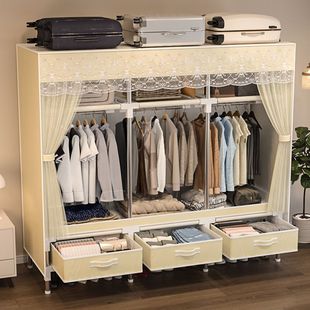 Wardrobe for Home Bedroom Simple Fabric Wardrobe Dormitory Full Hanging Wardrobe Rental Room Thickened Clothes Rack Dustproof Reinforced