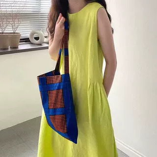 韩国chic简约夏季新款慵懒风圆领宽松过膝中长款无袖背心连衣裙女