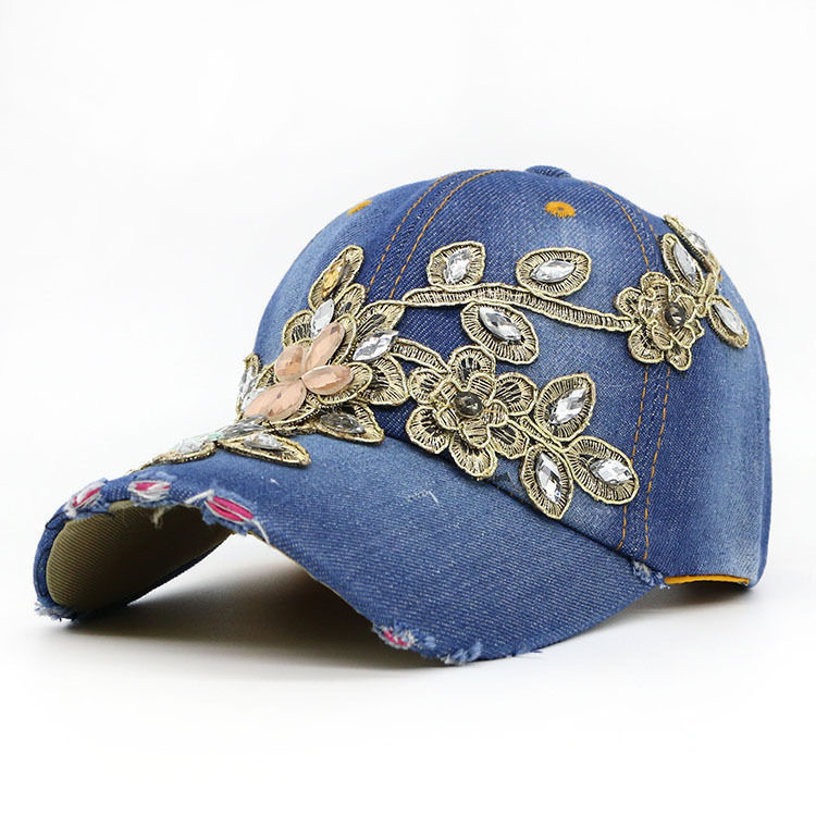 Comercio exterior sombrero de vaquero diamante hecho a mano gorra de béisbol industria pesada oro seda flor sombrero moda rhinestone sombrero fábrica al por mayor