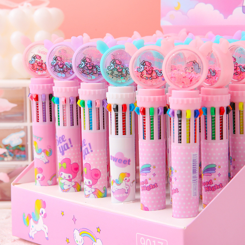 Cute lápiz de bolas de diez colores de dibujos animados de alto valor visual de lápiz marcador de notas de aprendizaje cultural de estudiantes lápiz