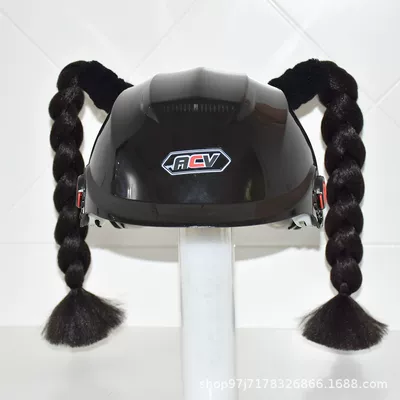 Motosiklet dəbilqələri – Rider, Motorcycle Decoration - a-pair-of-pure-black-short-braids