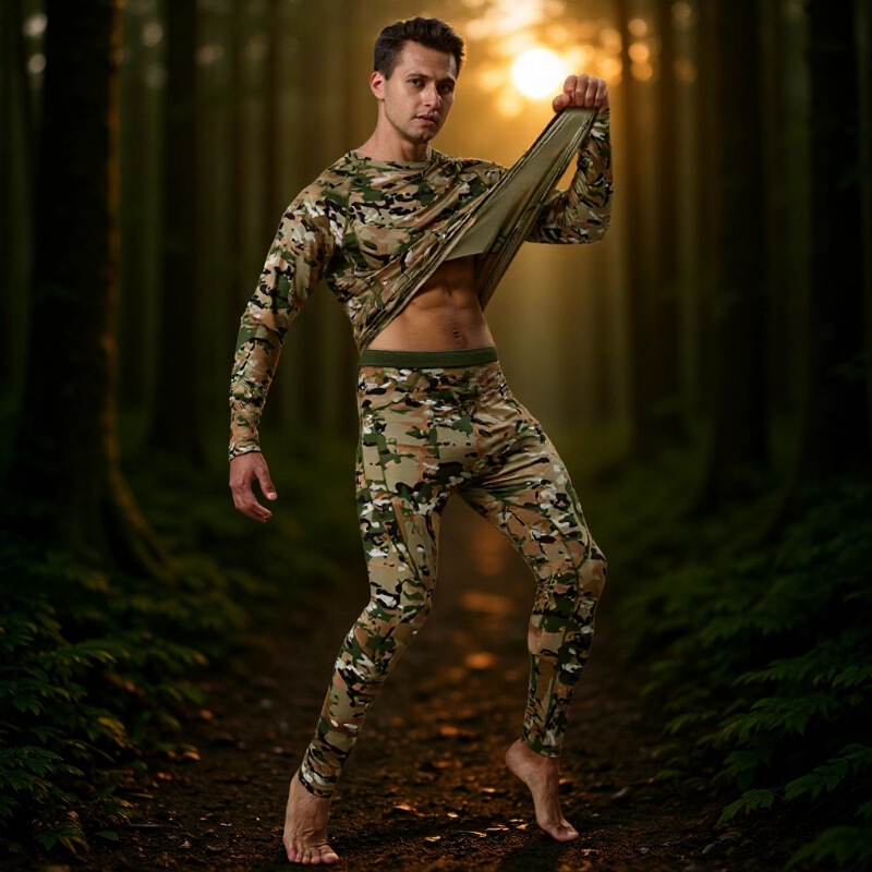 Cross-Border Supply Winter Camouflage Men's Fleece Thermal Intimates Set Close-Fitting Breathable Outdoor Camouflage Sports Clothes Cross-Border Supply Winter Camouflage Men's Fleece Thermal Intimates Set Close-Fitting Breathable Outdoor Camouflage Sports Clothes