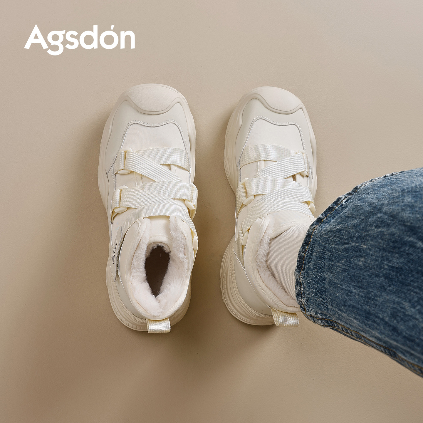 Antiguo león Dengjia terciopelo alto padre zapatos mujeres 2025 nuevo otoño invierno grueso velcro zapatos de algodón suave zapatos deportivos